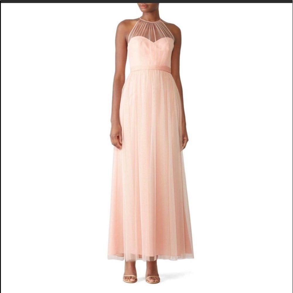 Amsale Aliki Illusion Yoke Tulle Halter Bridesmaid Wedding Mother Of Bride Gown
